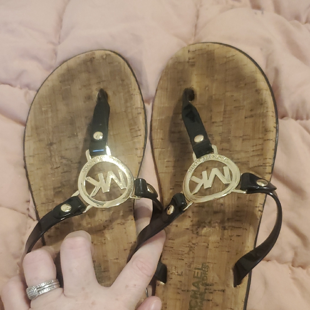 Michael Kors Black and Gold Logo Sandals